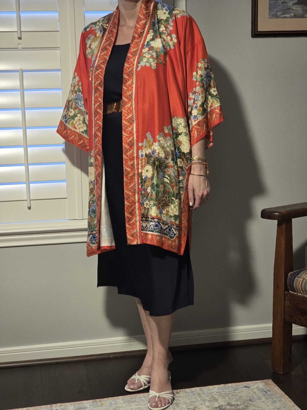 Vintage Orange Floral Kimono Robe